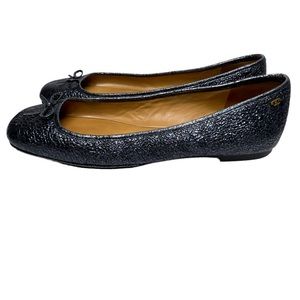 TORY BURCH Laila 2 Crinkle Bow Navy Blue Black Women’s Size 10.5 Ballet Flats